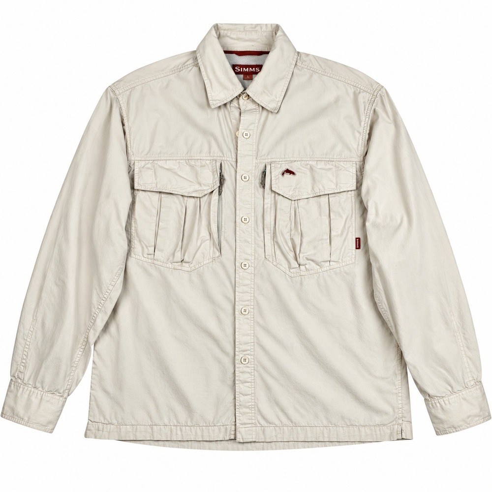 Simms COR3 Guide Fishing Shirt Men's M Beige Cotton Vented Fly Fishing Gorpcore